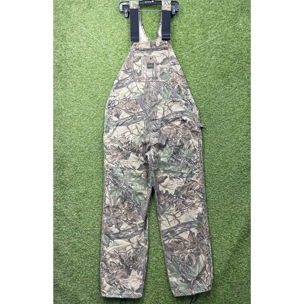 Vintage 90s Liberty Overalls Mens 38x32 Woodland Camo Hunting Bibs Canvas Work